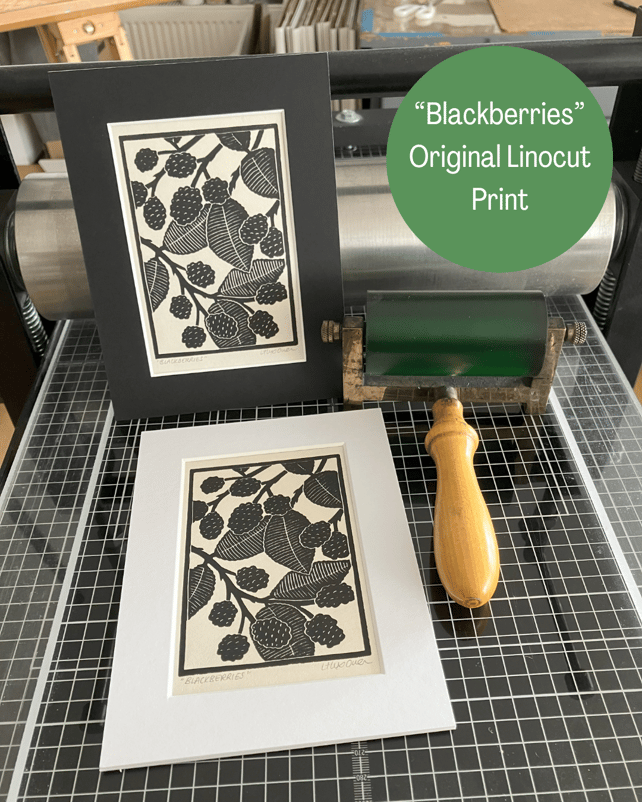 Linocut Print - Blackberries - Berry Print - Original Print