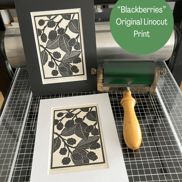 Linocut Print - Blackberries - Berry Print - Original Print