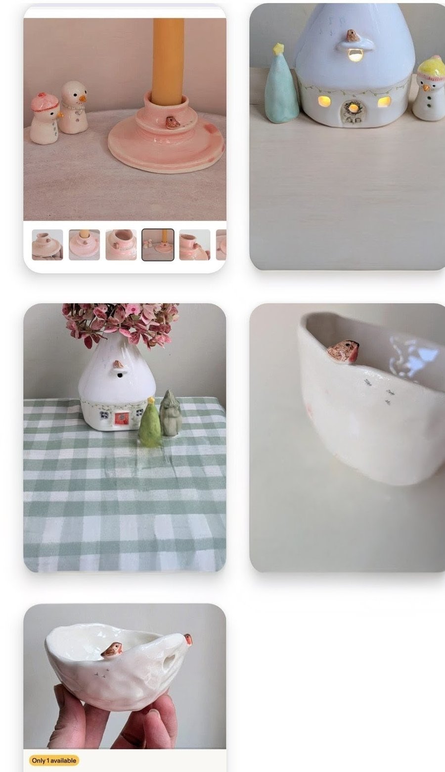 PRIVATE FOR PC 1 angel,2 robin tealights,robin candleholder & 2 pottery houses