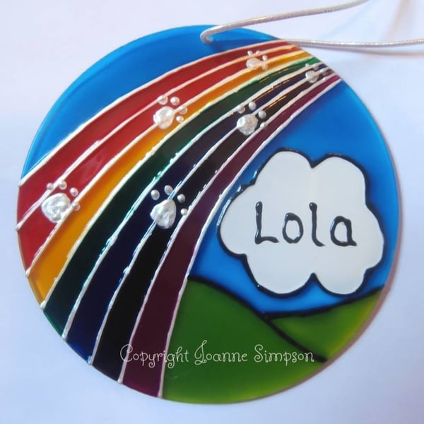 Hand painted Rainbow Bridge pet memorial suncatcher decoration