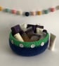FELTED 'FUSSPOT' BOWL, desk tidy . Navy,jade ( with button detail ) . - Image 4
