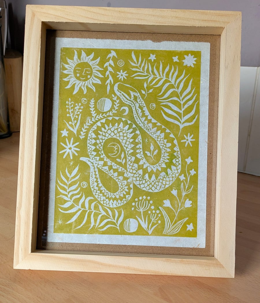 Adder Folk Print (handprinted lino)