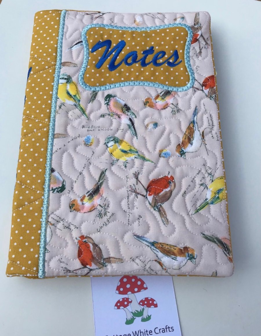 Reusable Quilted A5 Notebook in Lovely Garden Birds Fabric 