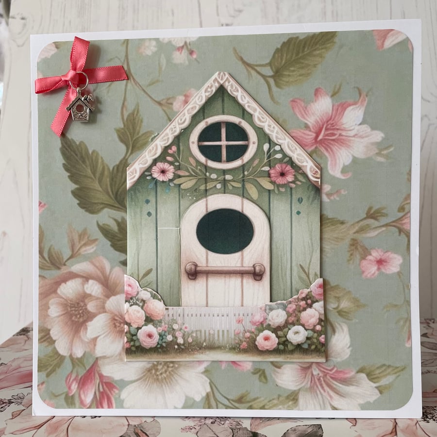 Greeting Card -Blank - Bird House with Mini Card and Pocket - C158