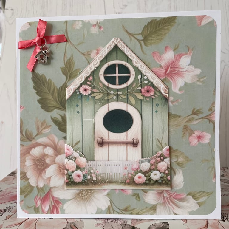 Greeting Card - Bird House with Mini Card and Pocket - by Carolee Crafts - C158