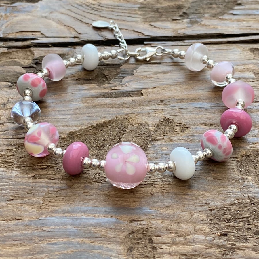 The Pink Collection. Lampwork Glass & Sterling Silver Bracelet. 