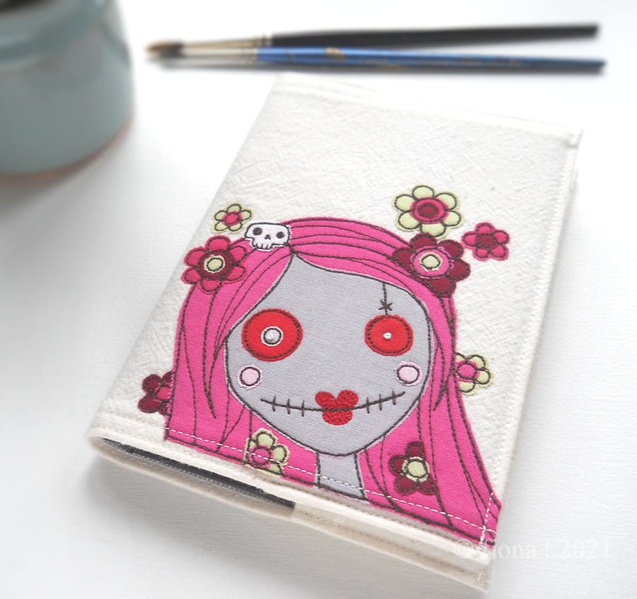 freemotion embroidered floral lady zombie A6 sketchbook pink