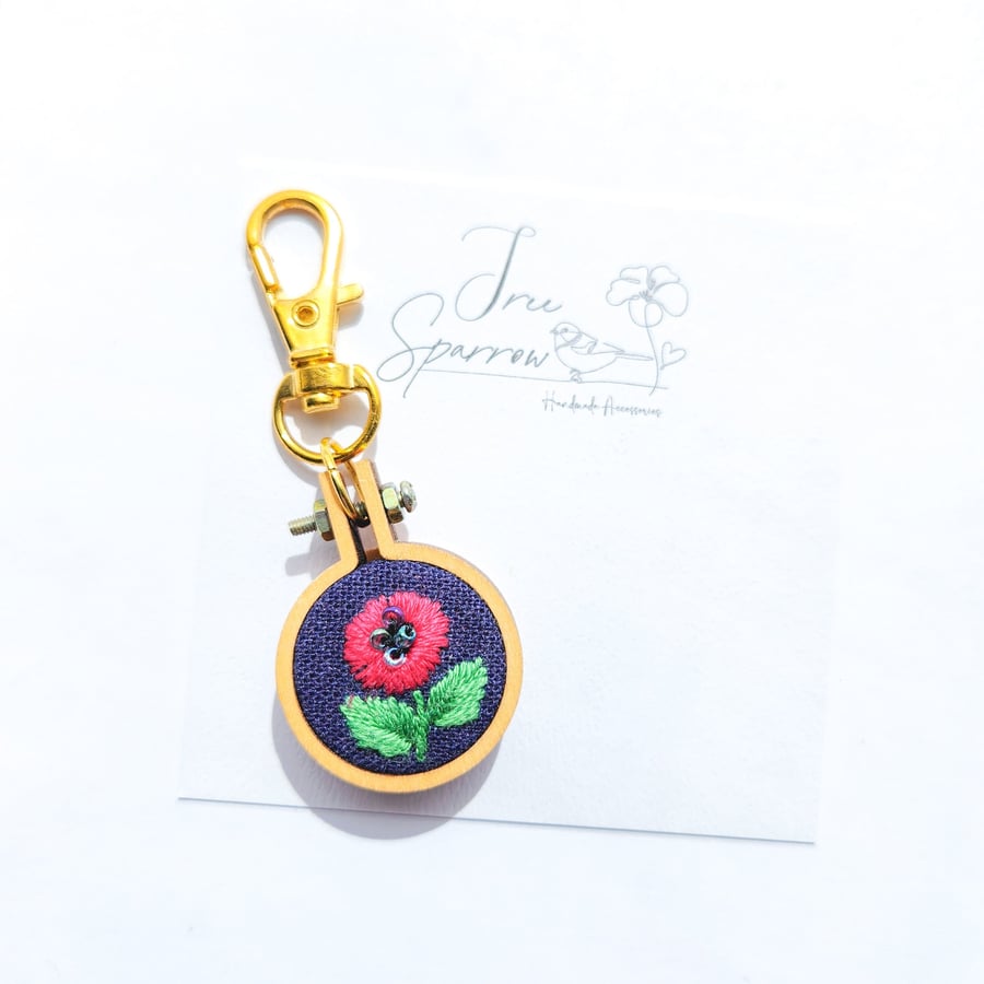 Hand Embroidered Floral Keyring