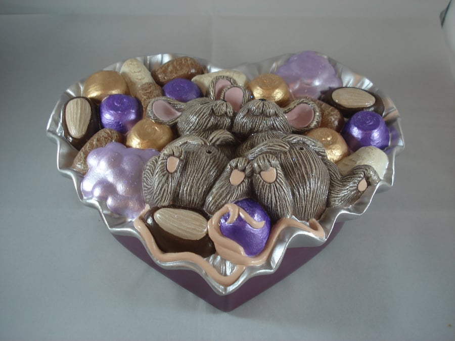 Ceramic Novelty Mice Silver Purple Decorative Jewellery Trinket Box Container.