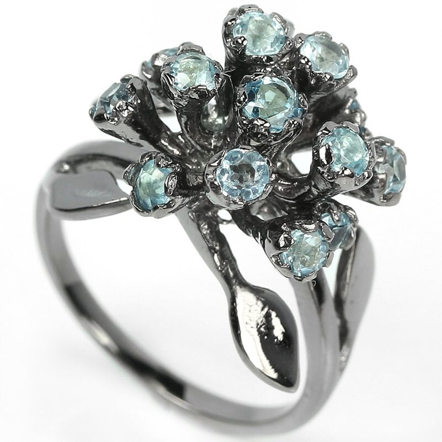  Sky Blue Topaz Romantic Art Nouveau style Open Spray Floral Ring