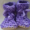 Wool & leather crochet baby boots lilac 12-18 months