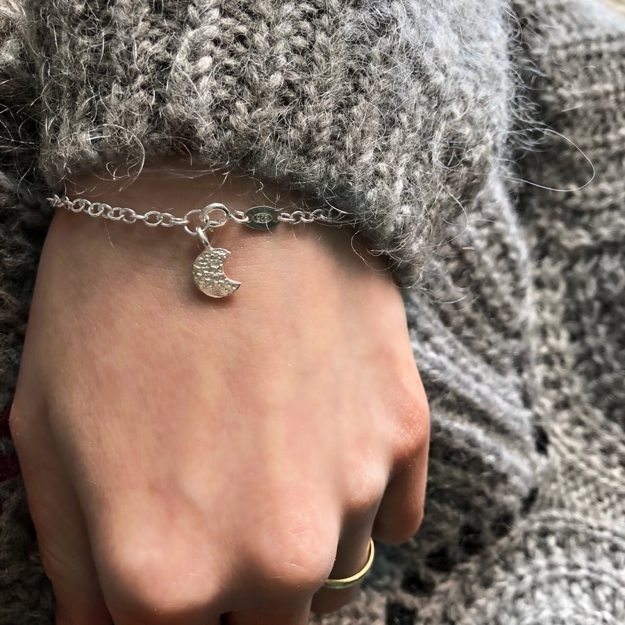 Sterling Silver Half Moon Bracelet, Crescent Moon Charm