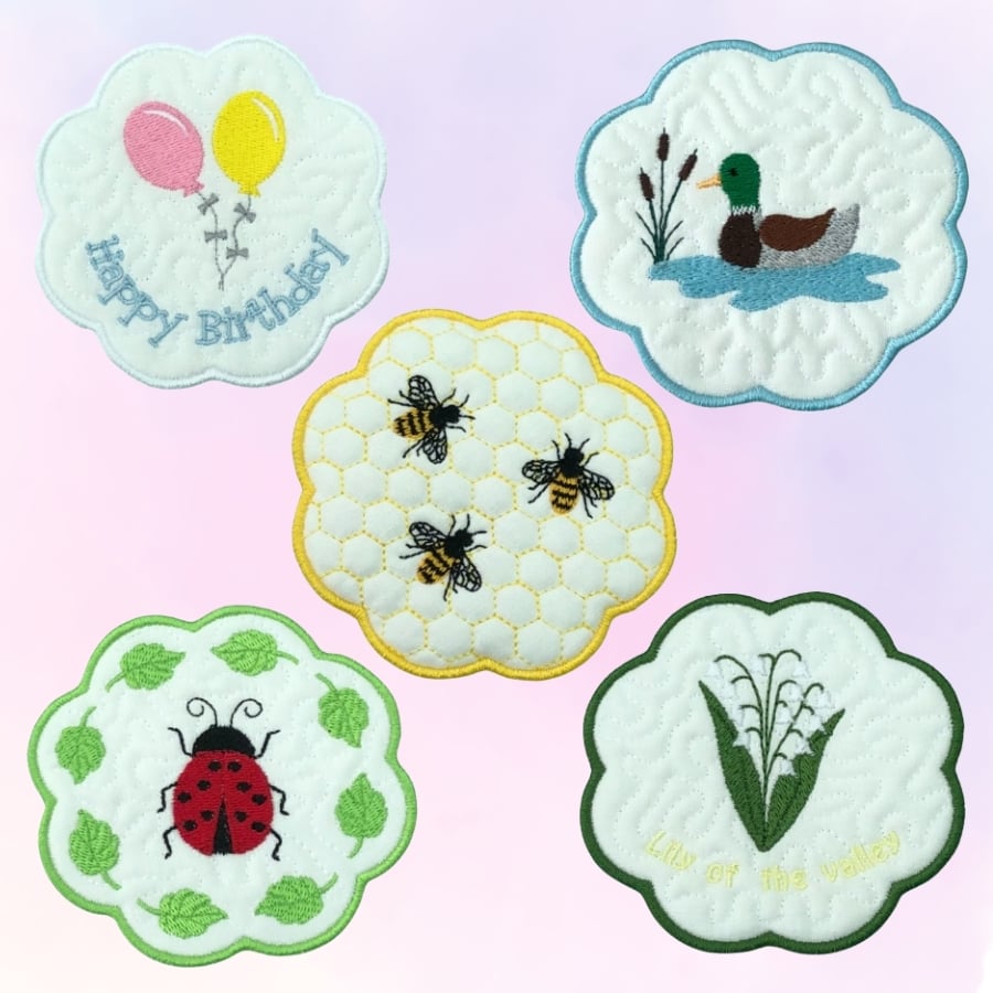 Embroidered  Cotton Quilted Coasters