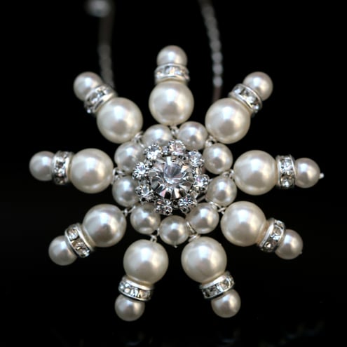 Opis, Rhinestone & Pearl Bridal Hair Pin