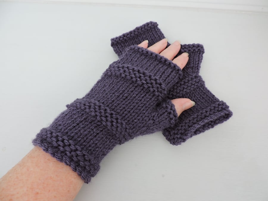 Clearance Sale now 5.00 Fingerless Mitts for Adults Hand Knitted Dark Purple