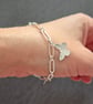 Sterling Silver 925 Artisan Flat Paperclip Bracelet with Charm - Image 4