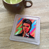 David Bowie fabric drinks coaster in taupe, beige, POSTAGE INCLUDED