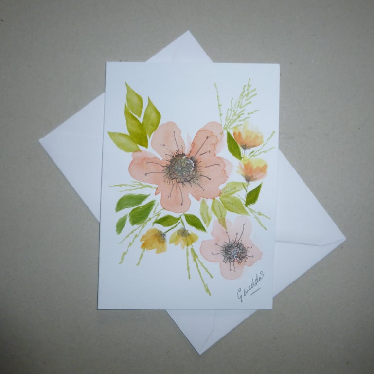 Original art hand painted floral greetings card ( ref fa 602 b4 )