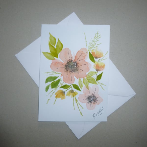Original art hand painted floral greetings card ( ref fa 602 b4 )