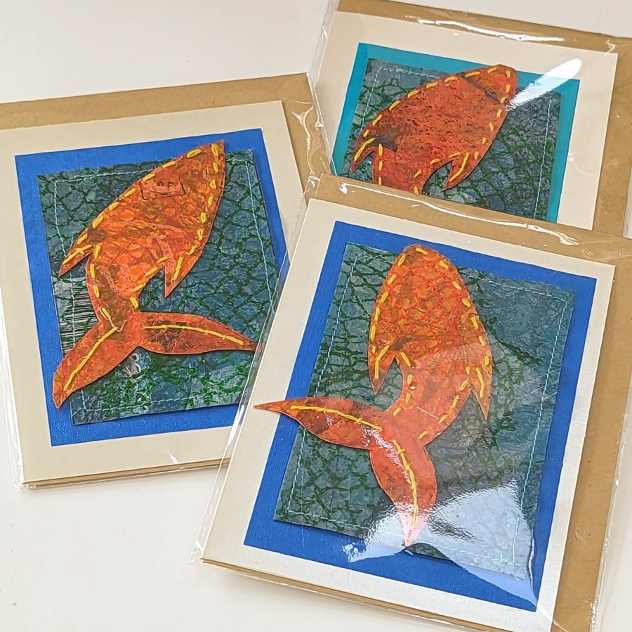 Fish Handmade Greetings Card from Stitched Recycled Plastic A6
