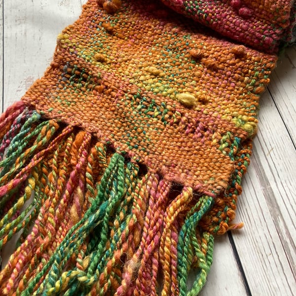 Hand dyed, spun and woven scarf Autumn comes early 