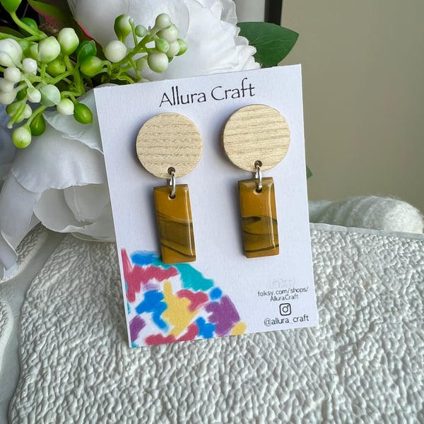 Remnant Mustard and Black Wooden Top Earrings