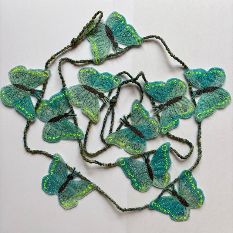 Turquoise Green Butterfly Embroidered Christmas Tree Garland Bunting Decor
