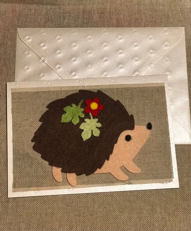 Handmade Applique Hedgehog Greetings Card - Keepsake Card 