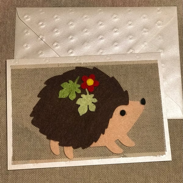 Handmade Applique Hedgehog Greetings Card - Keepsake Card 
