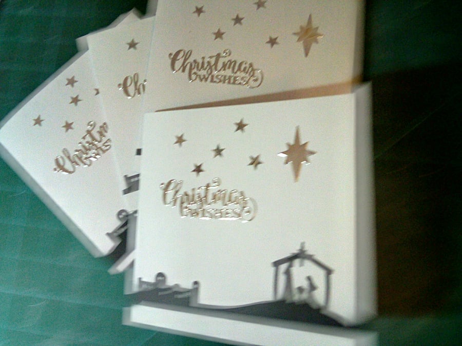 Pack of 4 black Nativity Christmas cards 