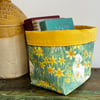 Ducks and Daffodils and plain yellow reversible storage basket spring colours