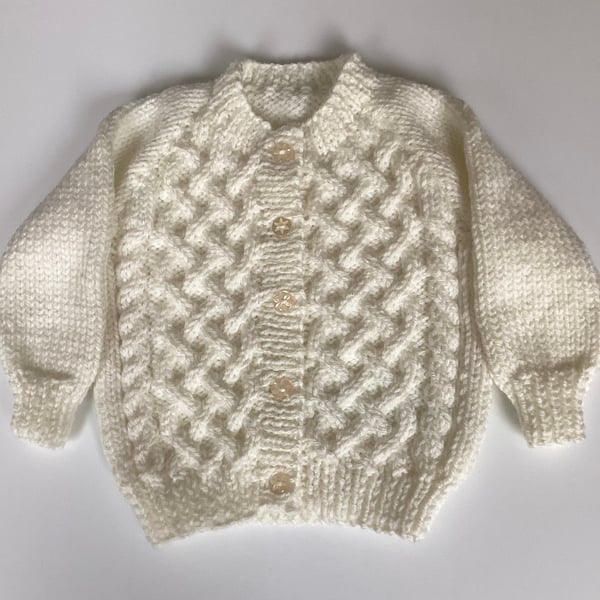 Baby cardigan cream merino mix chunky knit 6-12 months