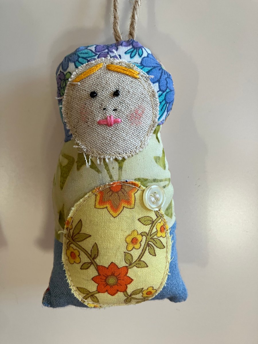 Decorative mini hanging doll hand made in Devon - Judy 