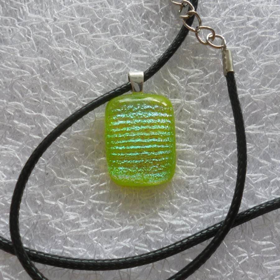 Bright Green Dichroic Glass Pendant with 925 Silver Bail