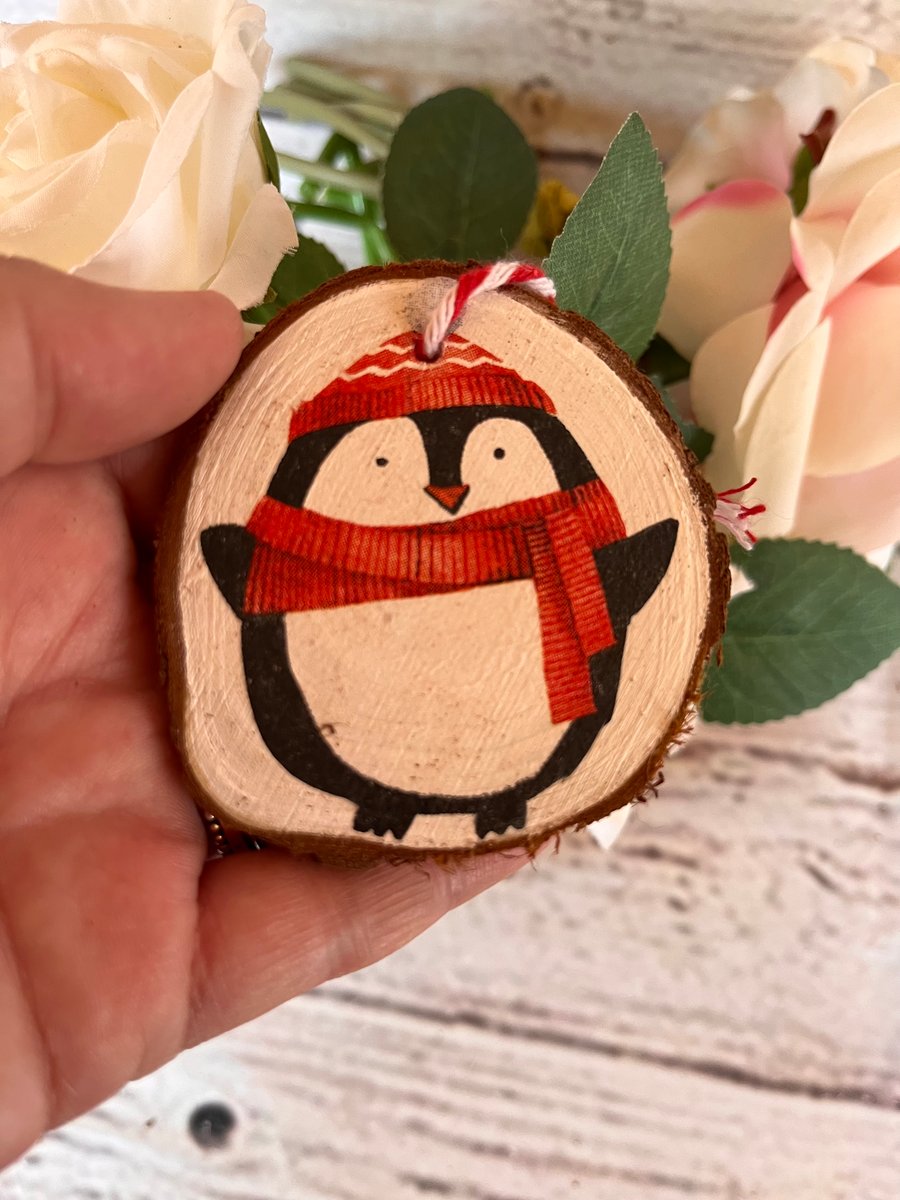 Log slice Christmas decoration hanging wood slice decoupaged 