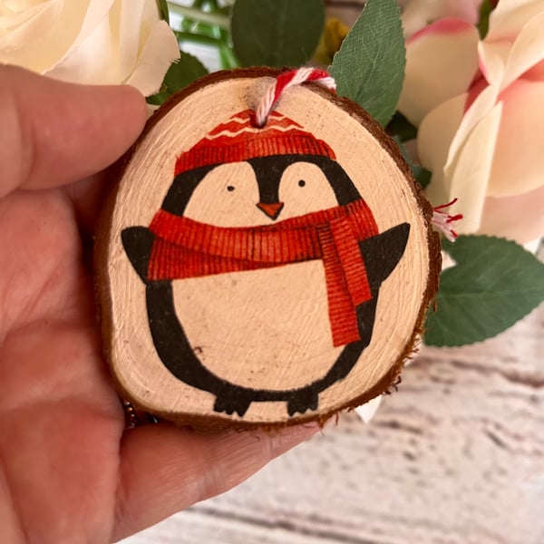 Log slice Christmas decoration hanging wood slice decoupaged 