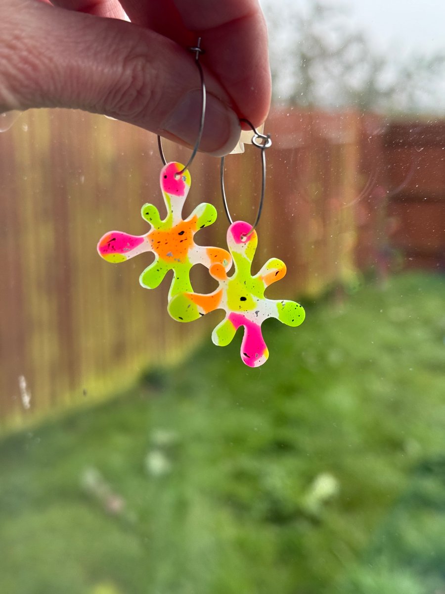 Neon Sploot Splat Earrings on hoops