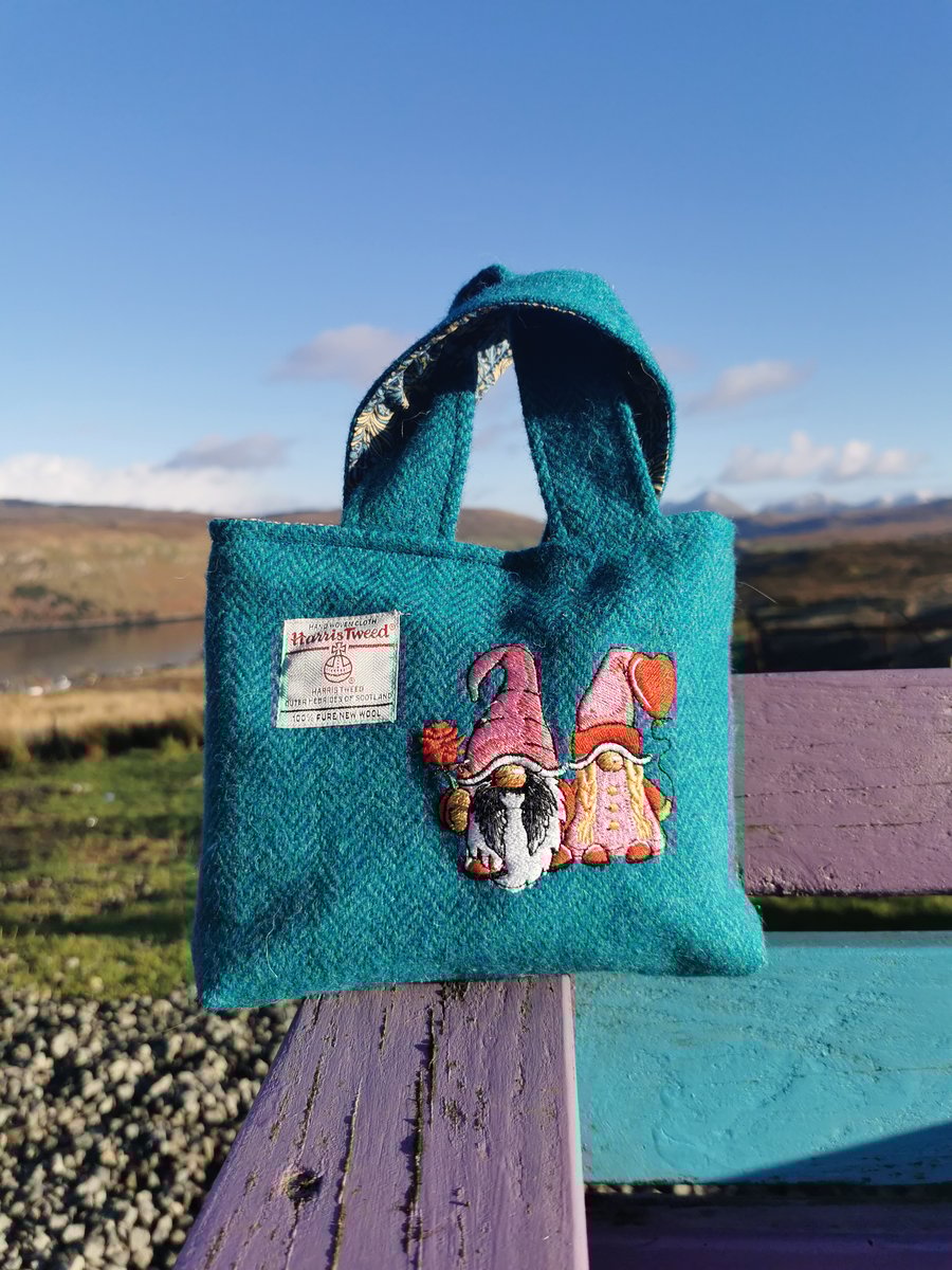 Harris Tweed Handbag with embroidered Mr and Mrs Gonk 