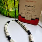 Statement paper beaded necklace made of an old OS map of Banbury and black beads