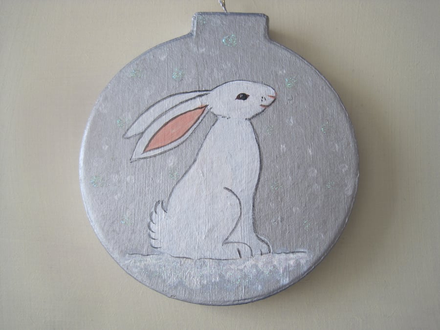White Rabbit Christmas Tree Bauble Decoration