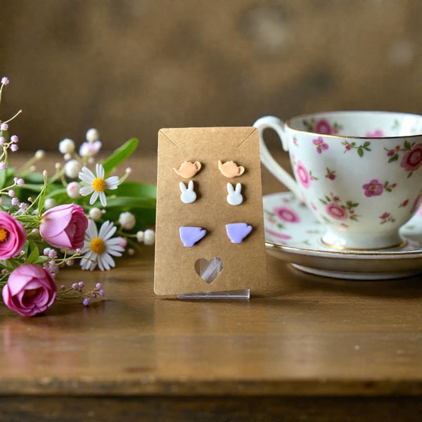 Polymer clay afternoon tea stud earring pack