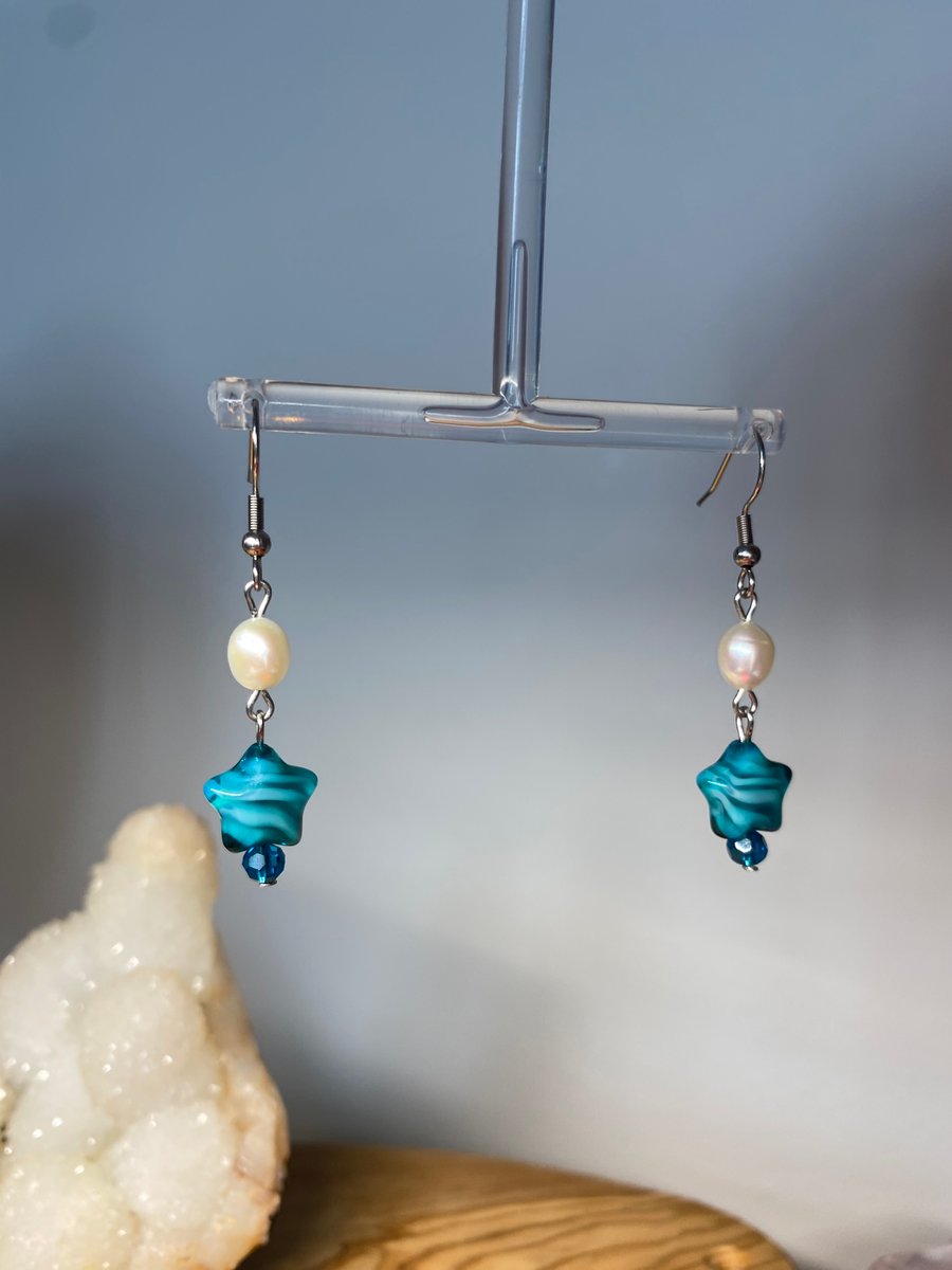 Natalie - Teal Star Earrings 