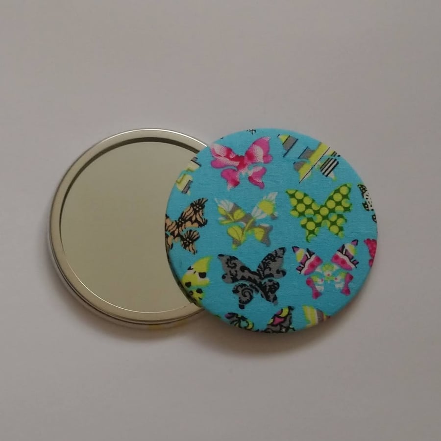 Butterfly Design Fabric Backed Pocket Mirror