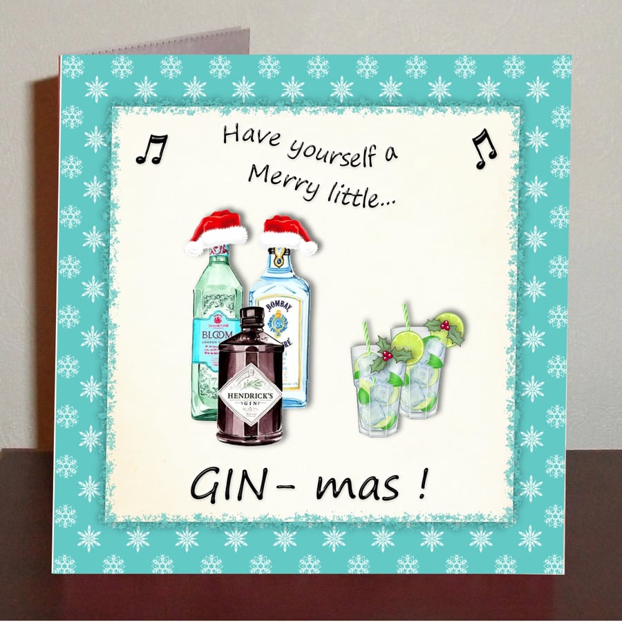 Gin themed Christmas card Have yourself a merry little gin-mas