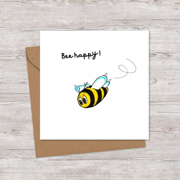 Bee Happy Greeting Card: Bumble Bee Pencil Illustration (221)