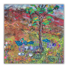 Small textile landscape - tree - felt and stitch - ready to hang - needlework