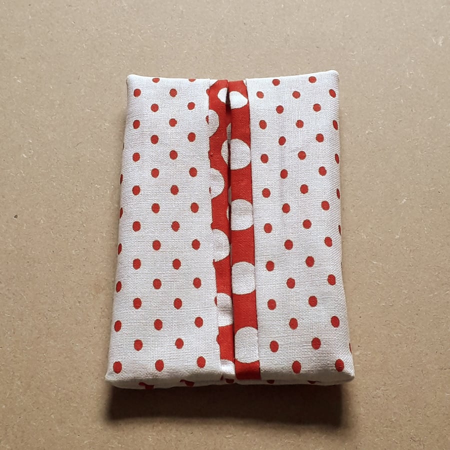 Pocket or Handbag Tissue Pack Holder Red and White Fabric Large and Small Spots