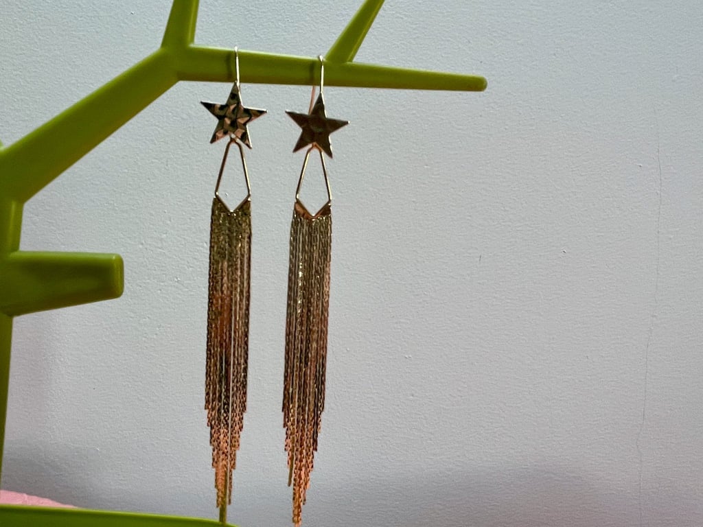 Star chain drop earrings disco statement beautiful retro