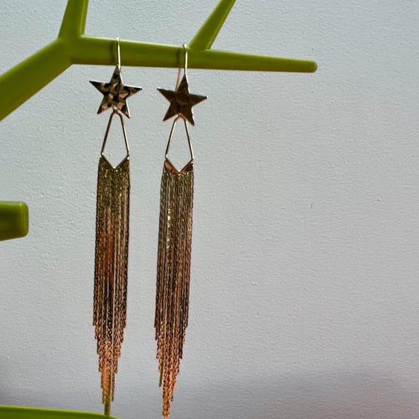 Star chain drop earrings disco statement beautiful retro