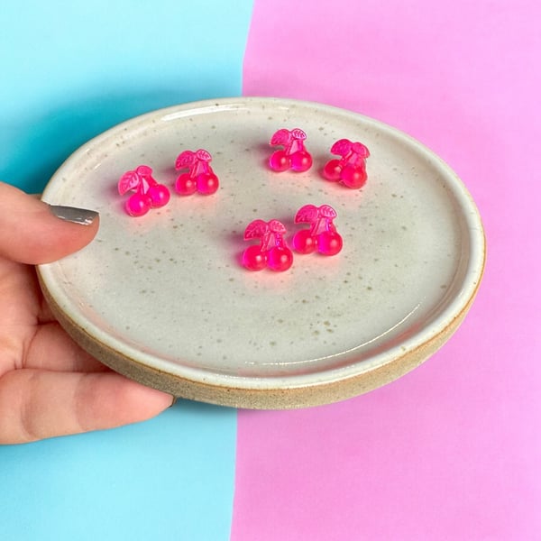 Hot Pink Cherry Stud Earrings – Retro Y2K Kitsch Style